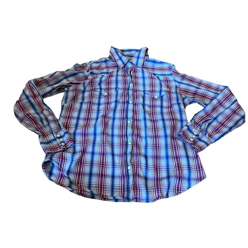 Steve & Barry's Pearl Button Front Shirt Womens Size L Long Sleeve Pink Blue